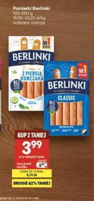 Parówki Berlinki Classic promocja w Delikatesy Centrum