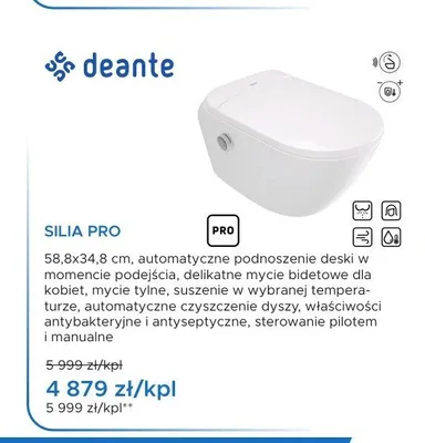 Miska WC wisząca Deante Silia Pro z deską myjącą promocja w Blu Salony Łazienek