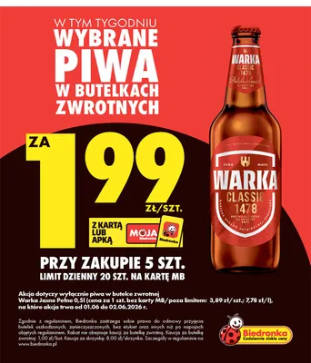 Piwo Warka Jasne Pełne promocja w Biedronka