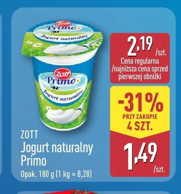 Jogurt naturalny Primo Zott promocja w Aldi