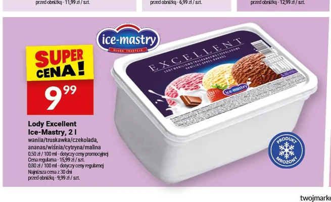 Lody Excellent Ice-Mastry wanilia truskawka czekolada promocja w Twój Market