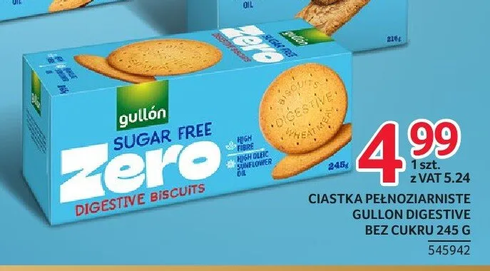 Ciastka pełnoziarniste Digestive bez cukru gullón promocja w Selgros
