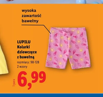 Kolarki dziewczęce z bawełną Lupilu promocja w Lidl