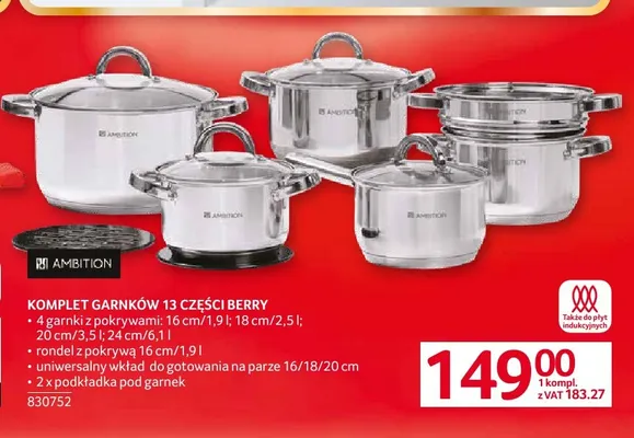 Komplet garnków 13 części Berry Ambition promocja w Selgros
