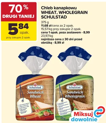 Chleb kanapkowy Schulstad Sandwich Wheat promocja w Carrefour