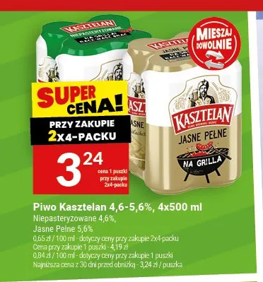 Piwo Kasztelan Jasne Pełne 4-pak 500 ml promocja w Twój Market