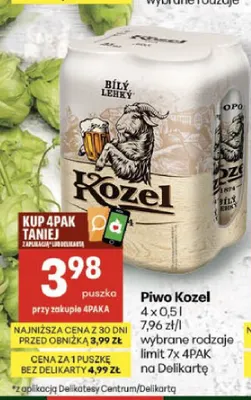 Piwo Kozel 4-pak promocja w Delikatesy Centrum