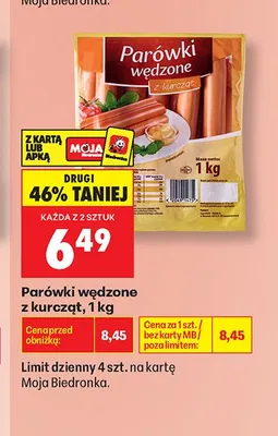 Parówki wędzone z kurcząt promocja w Biedronka