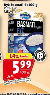 Ryż basmati Melvit 4-pak 100 g promocja w Prim Market