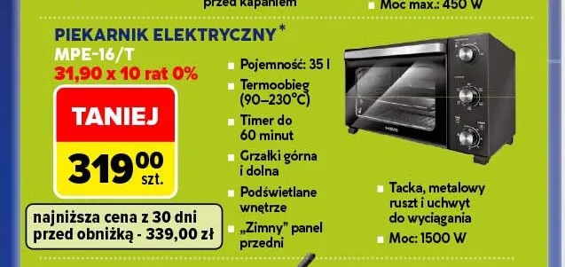 Piekarnik elektryczny MPE-16/T Mpm promocja w Carrefour