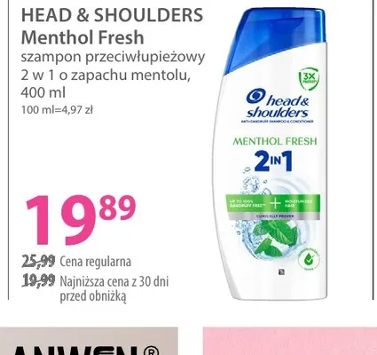 Menthol Fresh szampon przeciwłupieżowy 2 w 1 o zapachu mentolu Head & Shoulders promocja w Hebe