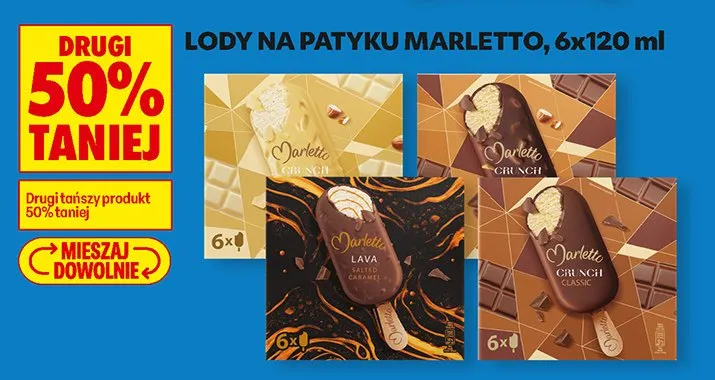 Lody na patyku 6x120 g DRUGIE -50% Marletto promocja w Biedronka