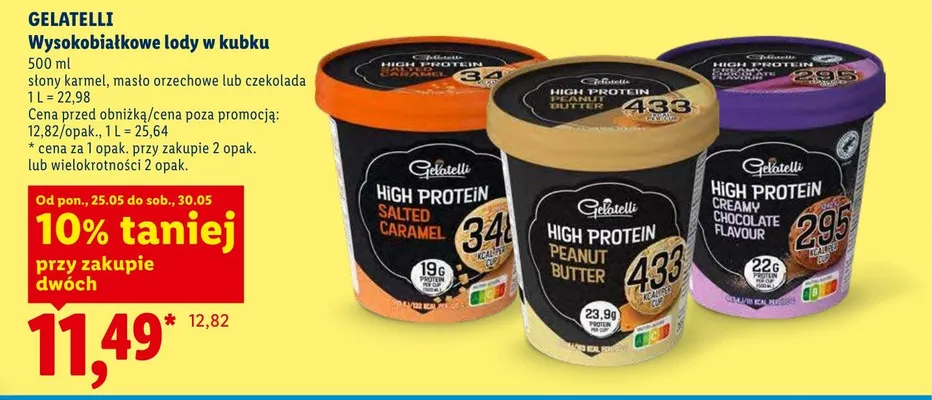 Wysokobiałkowe lody w kubku Gelatelli czekolada promocja w Lidl
