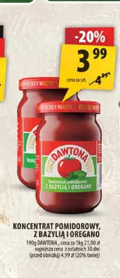 Koncentrat pomidorowy z bazylią i oregano Dawtona promocja w Arhelan
