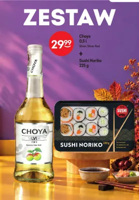 Wino czerwone Zestaw Choya Silver Red + Sushi Noriko promocja w Żabka