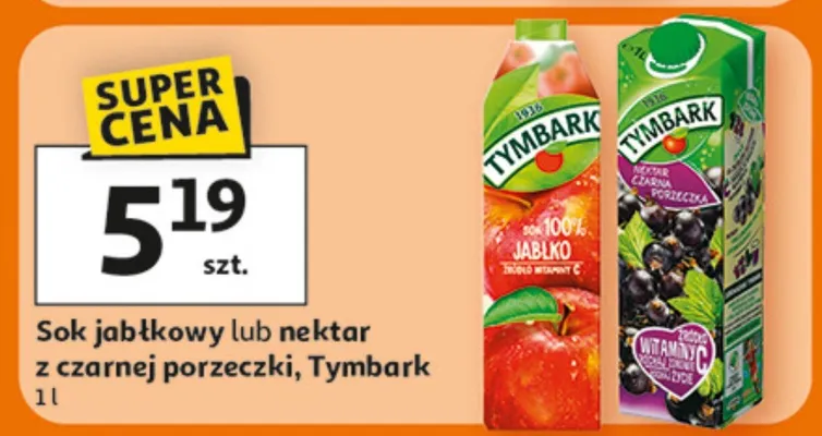 Sok jabłkowy lub nektar z czarnej porzeczki Tymbark 1 l promocja w Auchan