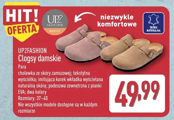 Clogsy damskie Up2fashion promocja w Aldi