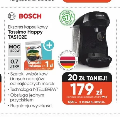 Ekspres kapsułkowy Bosch Tassimo Happy TAS102E promocja w Max Elektro