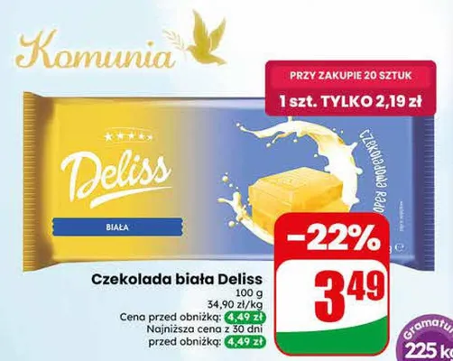 Czekolada biała Deliss promocja w Dino