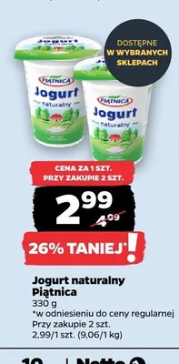 Jogurt naturalny Piątnica promocja w Netto