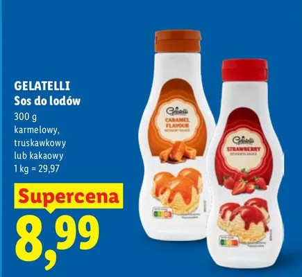 Sos do lodów karmelowy, truskawkowy lub kakaowy promocja w Lidl