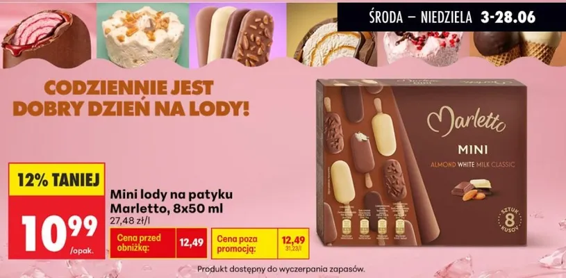 Mini lody na patyku Marletto 8-pak 50 ml promocja w Biedronka