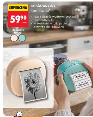 Minidrukarka termiczna turkusowa Biedronka promocja w Biedronka