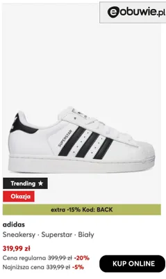 Sneakersy Adidas Superstar biały promocja w eobuwie.pl