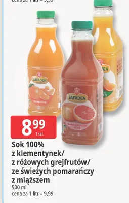Sok 100% z klementyenek/z różowych grejpfrutów/ze świeżych pomarańczy z miąższem promocja w Leclerc