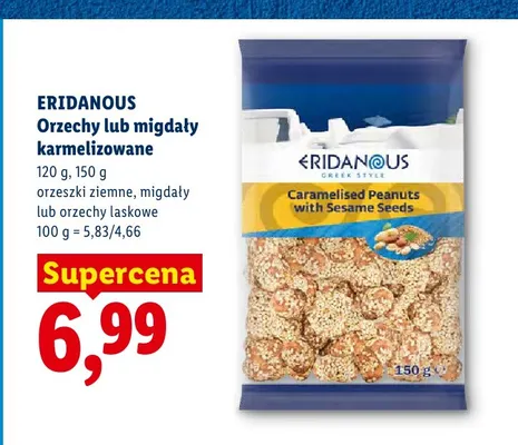Orzeszki ziemne karmelizowane Eridanous promocja w Lidl