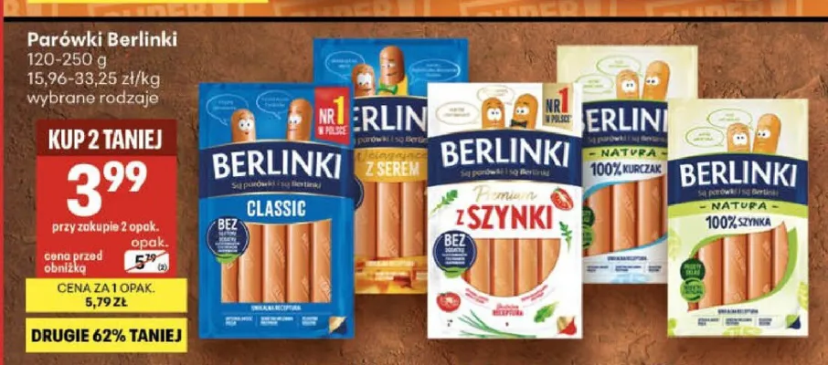 Parówki Berlinki Classic promocja w Delikatesy Centrum