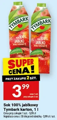 Sok 100% jabłkowy karton promocja w Twój Market