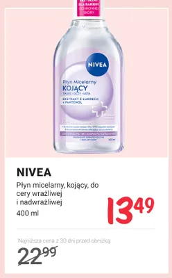 Płyn micelarny kojący do cery wrażliwej i nadwrażliwej Nivea promocja w Rossmann