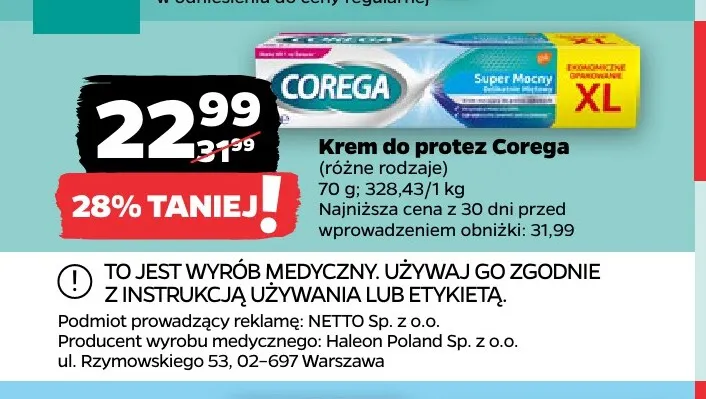 Krem do protez Corega promocja w Netto