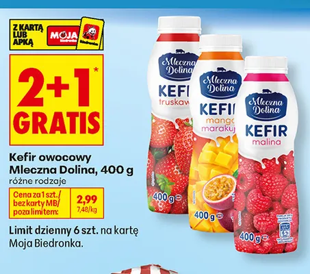 Kefir owocowy mango-marakuja Mleczna Dolina promocja w Biedronka