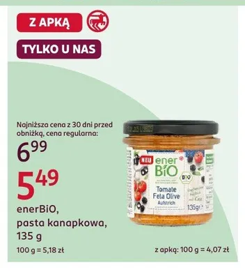 Pasta kanapkowa enerBiO Tomate Feta Olive promocja w Rossmann