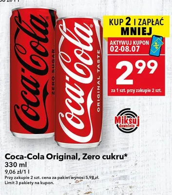 Napój gazowany Coca-Cola Zero Cukru promocja w LEWIATAN