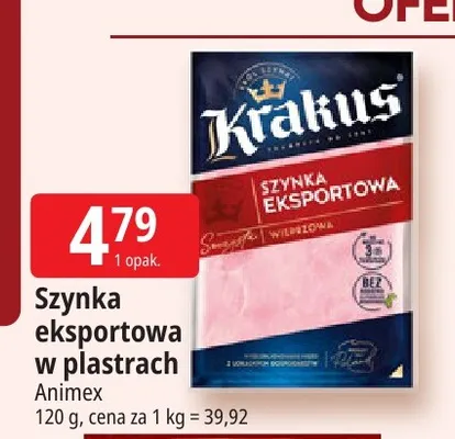 Szynka eksportowa w plastrach Krakus promocja w Leclerc