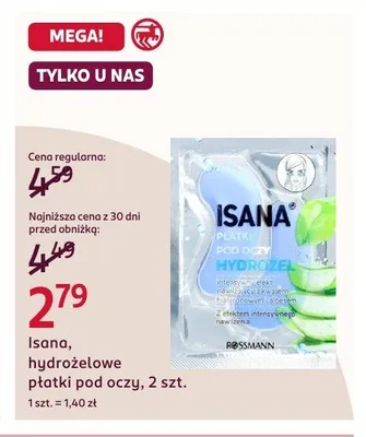 Płatki pod oczy hydrożelowe Isana Hydrogel promocja w Rossmann