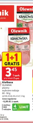 Kiełbasa sucha krakowska z szynki w plastrach Olewnik promocja w Intermarche