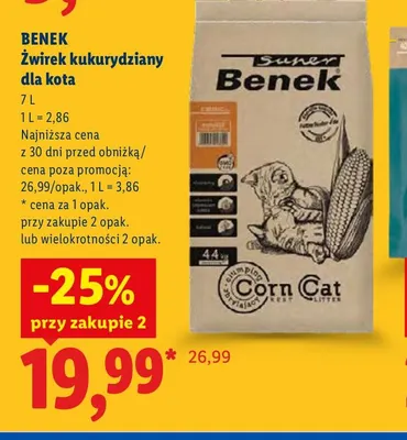 Żwirek kukurydziany dla kota Benek promocja w Lidl