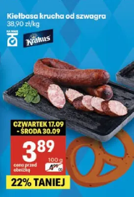 Kiełbasa krucha od szwagra Krakus promocja w Delikatesy Centrum