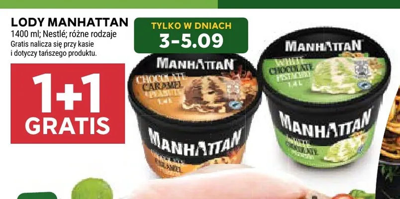 Lody Manhattan White Chocolate Pistachio promocja w Stokrotka