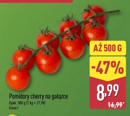 Pomidory cherry na gałązce klasa I promocja w Aldi