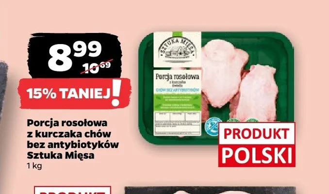 Porcja rosołowa z kurczaka chów bez antybiotyków Sztuka Mięsa promocja w Netto