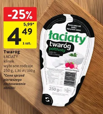 Twaróg Łaciaty klinek półtłusty promocja w Intermarche