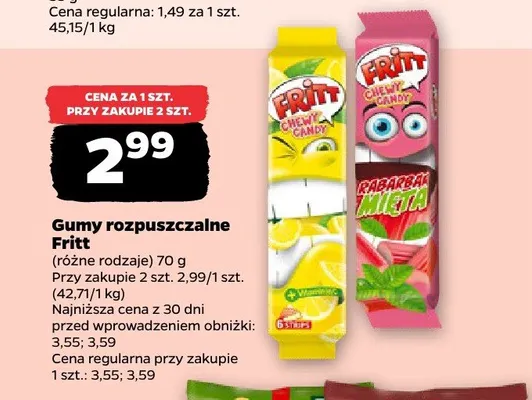 Gumy rozpuszczalne Fritt o smaku rabarbaru i miety promocja w Netto