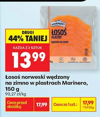 Łosoś norweski wędzony na zimno w plastrach Marinero promocja w Biedronka