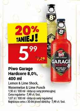 Piwo Garage Hardcore Watermelon & Lime Punch 8,0% promocja w Twój Market