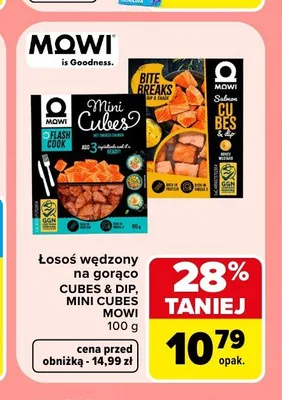 Łosoś wędzony na gorąco Cubes & Dip Mowi promocja w Carrefour
